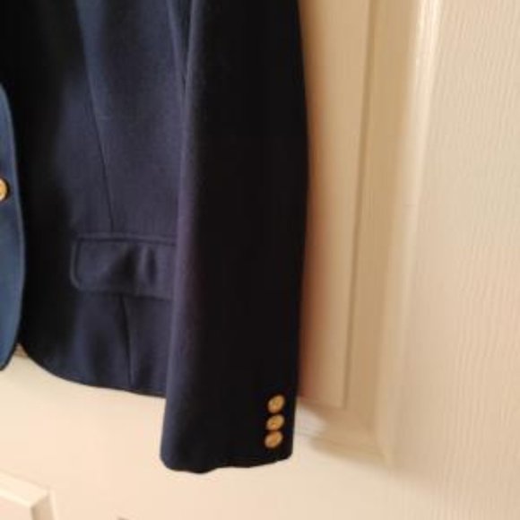 BLAZER_The Villager Vintage Navy Blue Wool Blazer Size 12 - Picture 3 of 3